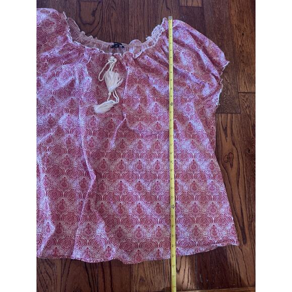 Ellos Peasant Blouse 1X 22/24 Apple Red Medallion Ruffle Trim Cap Sleeve Boho - Picture 8 of 12